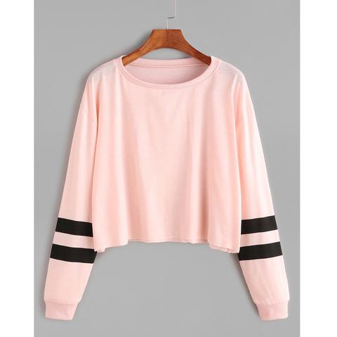 Rosa Varsity Manica A Righe Crop T-shirt