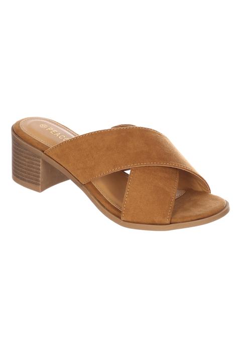 tan block heel mules