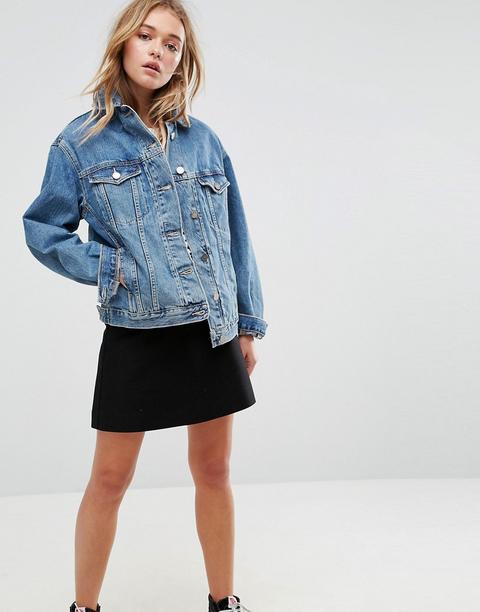 Asos Design - Giacca Girlfriend Di Jeans Blu Medio Slavato - Blu