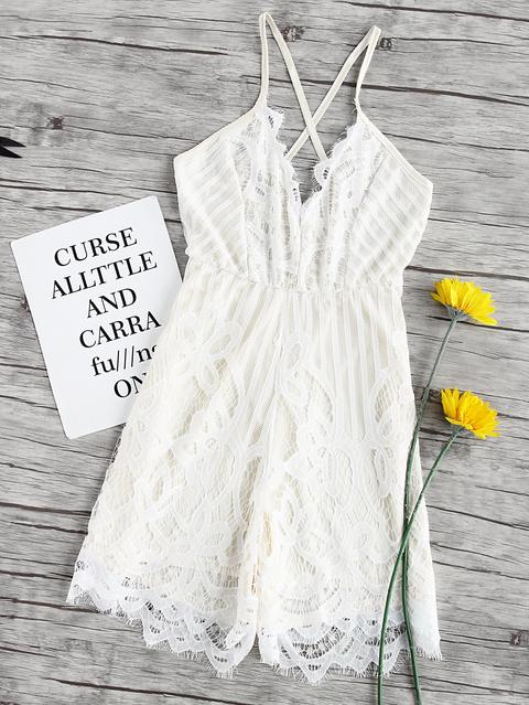 Criss Cross Open Back Lace Romper