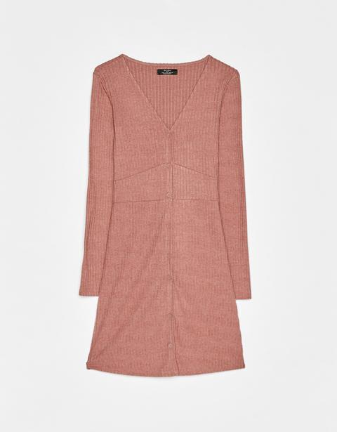 Vestito A Costine Con Scollo A V