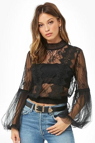Forever 21 Sheer Lace Top Black