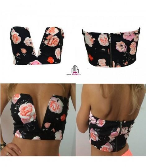 V Crop Top Flowers