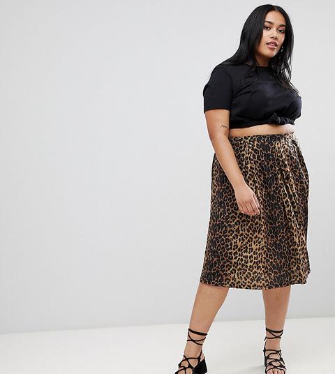 Asos Design Curve - Midirock Mit Kellerfalte Und Leopardenmuster - Mehrfarbig
