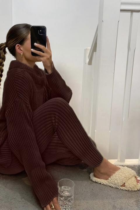 Juniper Chocolate Brown Oversized Roll Neck Co-ord