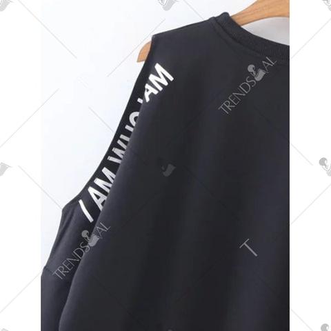 Letter Printed Cold Shoulder Sweatshirt - Black S