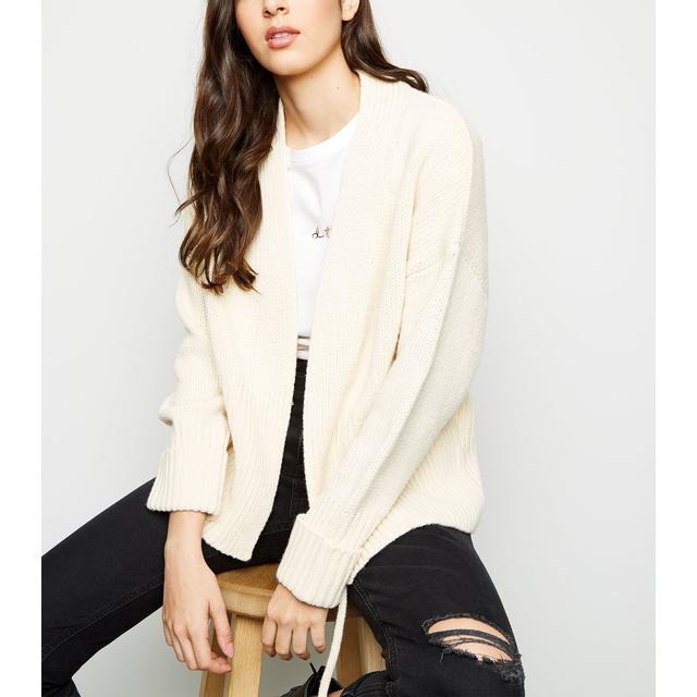 cream tie cardigan