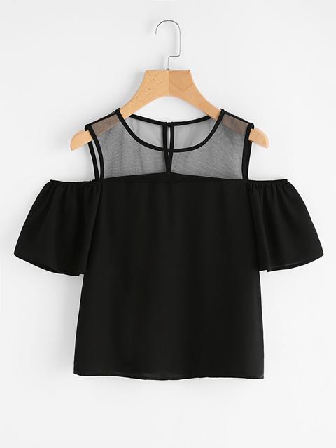 Open Shoulder Mesh Panel Top