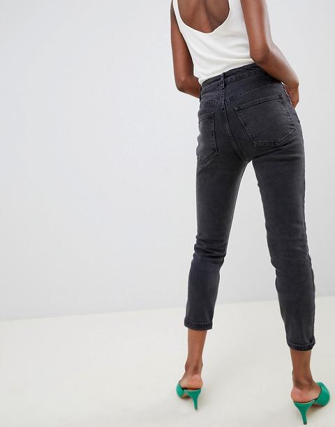 asos design farleigh high waisted slim mom jeans in washed black