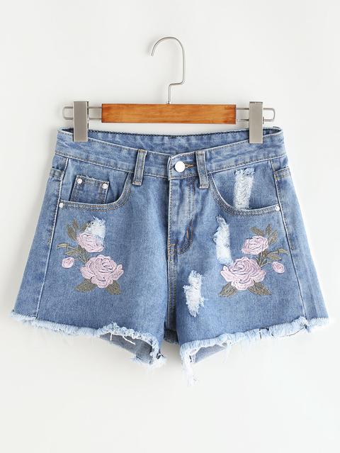 Ripped Frayed Hem Denim Shorts