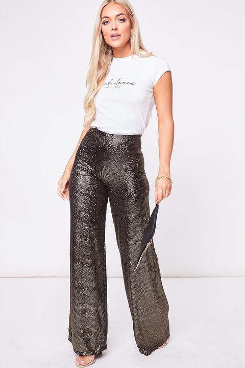 Ellie Kelly Black Wide Leg Glitter Trousers