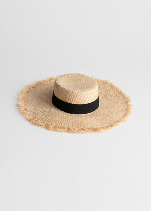 Flat Top Woven Straw Hat - Beige