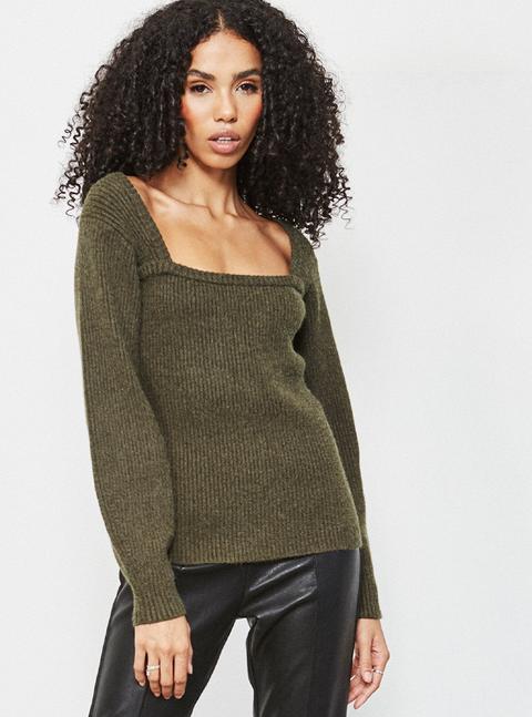 Leighton Square Neck Jumper Khaki