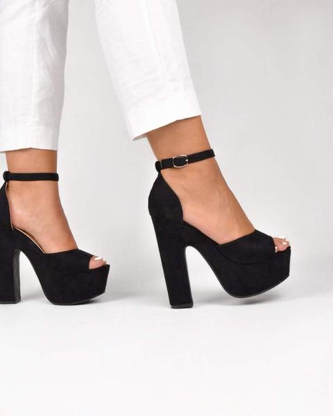 Chloe - Black Suede Platform Heeled Sandals