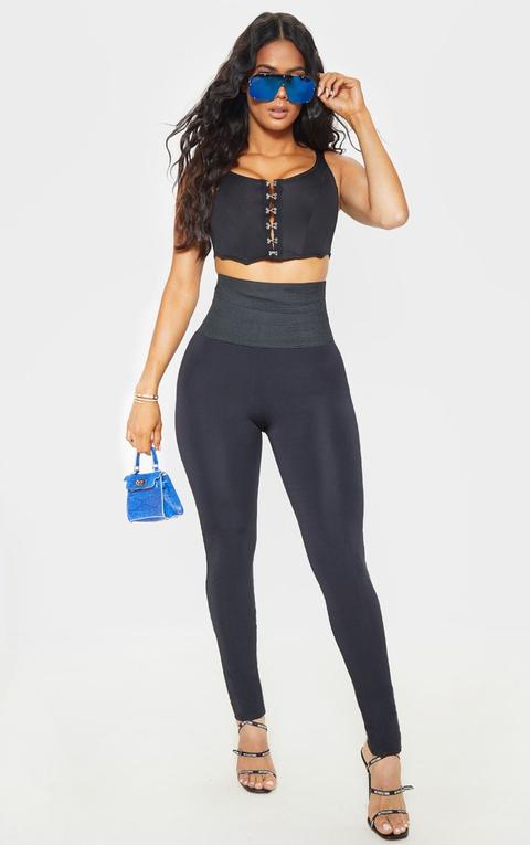 Black Super Stretch Deep Elastic Waistband Legging