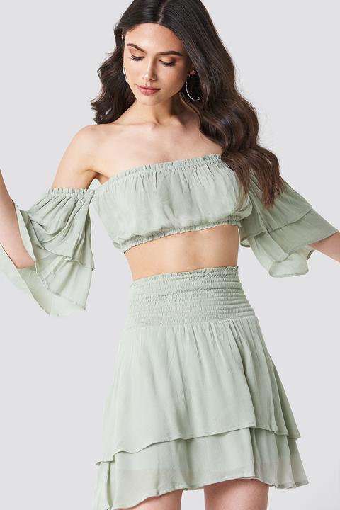 Linn Ahlborg X Na-kd Crepe Layer Skirt - Green