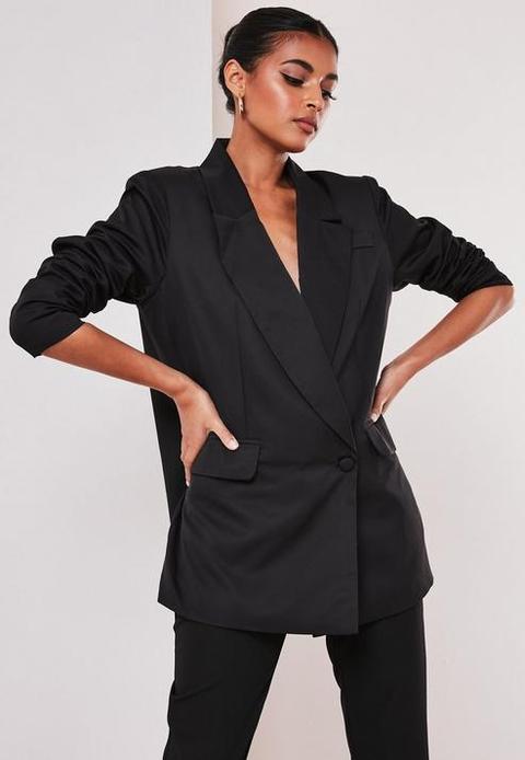 Tall Black Co Ord Wrap Front Oversized Blazer, Black