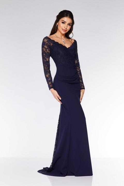 navy lace fishtail dress