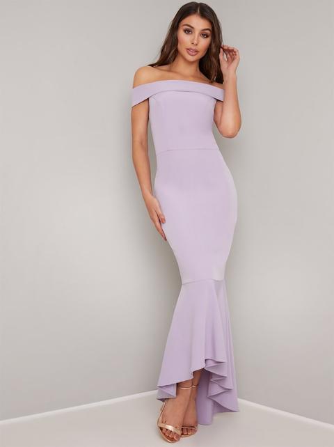 Bardot Fishtail Bodycon Maxi Dress In Purple