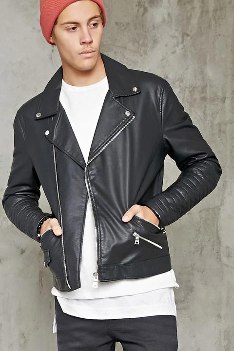 Rib-sleeve Moto Jacket