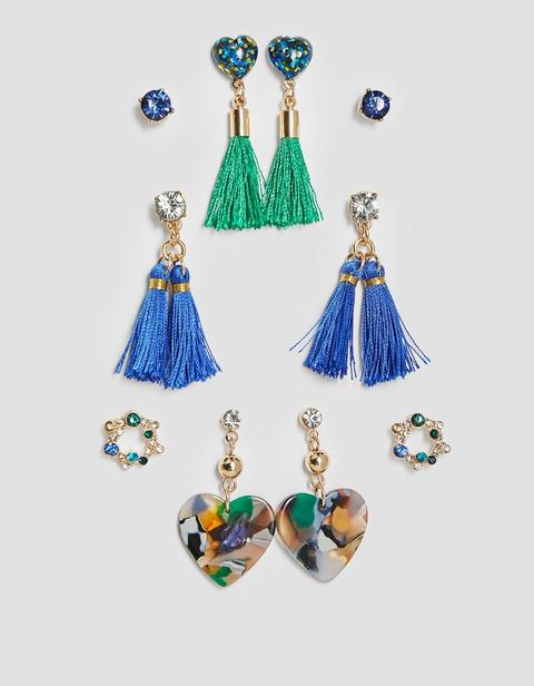 Set 6 Pendientes Tassels Y Resina