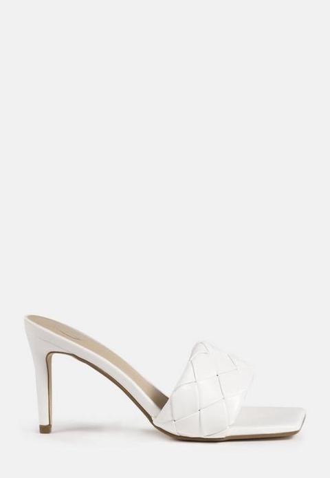 White Square Toe Woven Mules, White from Missguided on 21 Buttons