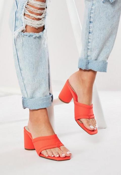 Neon Orange Block Heel Mules, Orange