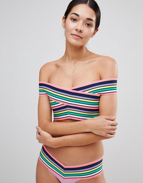 River Island - Top Bikini Con Scollo Alla Bardot Multicolore - Viola