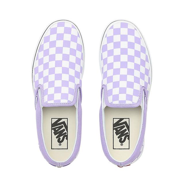 light purple checkered slip on vans