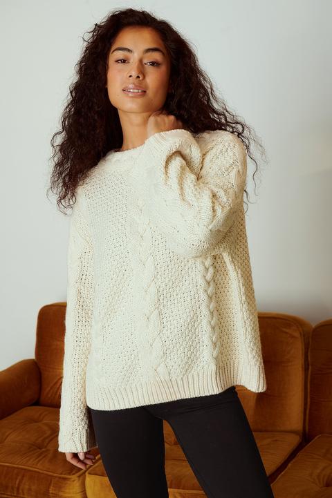 Curated Styles Chunky Cable Detail Sweater - Offwhite