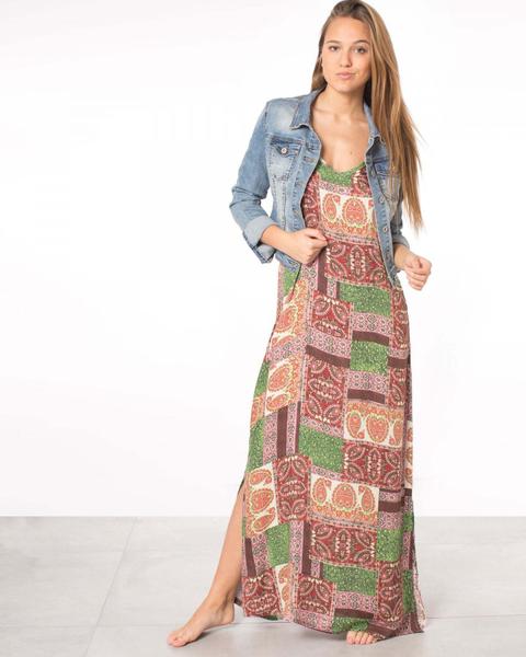 Vestido Largo Étnico Halter Verde