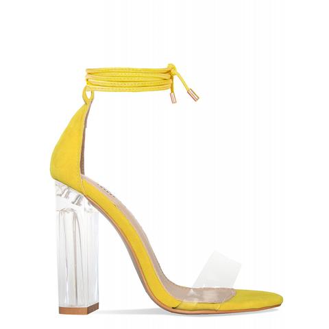 Gianna Yellow Suede Lace Up Clear Heels