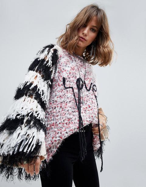 Jersey Extragrande Moteado Con Flecos En Las Mangas Y Eslogan Love De Native Rose