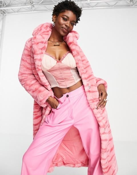 Girlfriend Material Maxi Coat In Pink Tiger Faux Fur