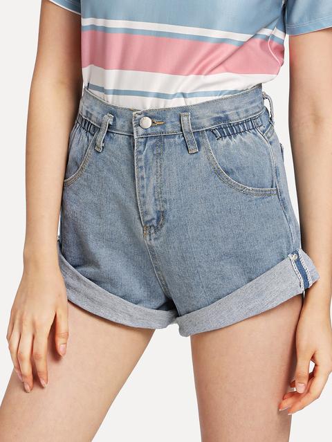 Roll-up Hem Denim Shorts