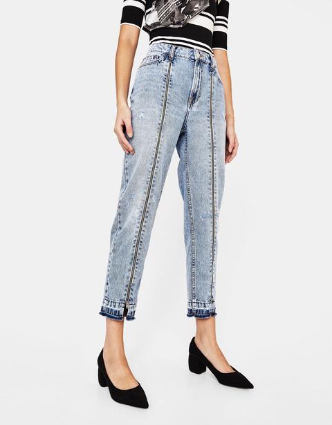 Jeans Mom Fit Con Cremalleras