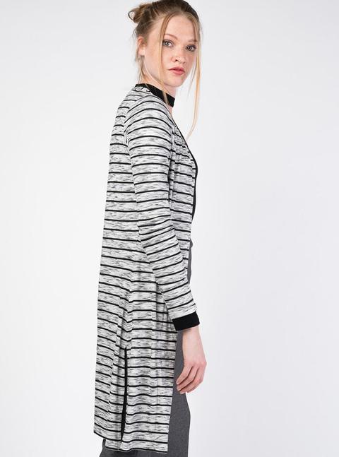 Cardigan A Righe Lungo Con Spacchi Laterali