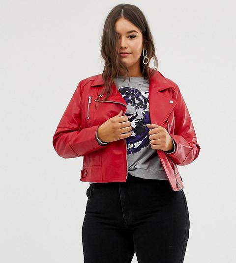 Oasis Curve - Giacca Biker In Pelle Sintetica - Rosso