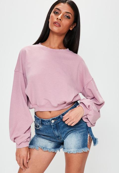 Pink Ruched Sleeve Sweatshirt