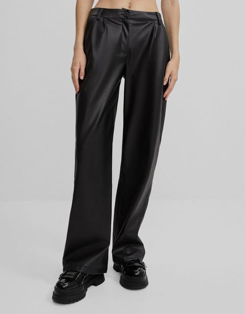 Wide-leg Faux Leather Trousers