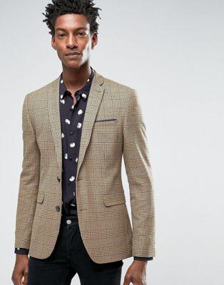 Asos - Blazer Super Skinny A Quadri Cammello E Neri - Cuoio