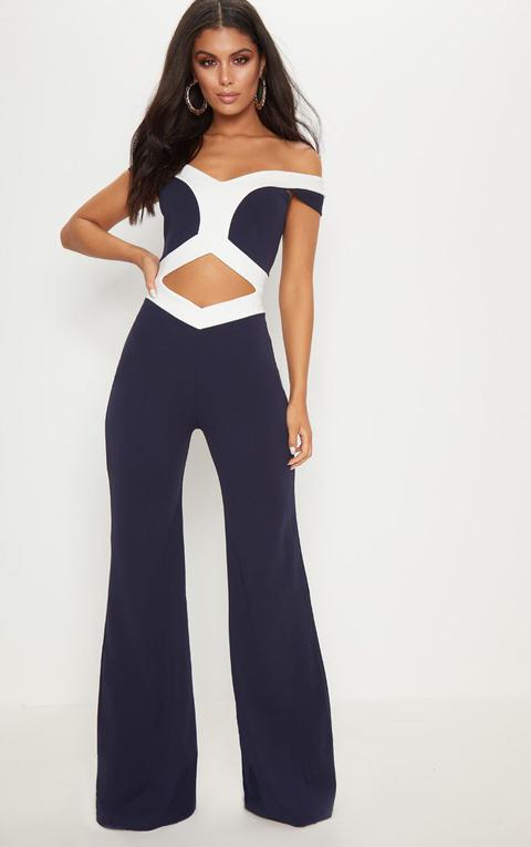 Navy Contrast Bardot Jumpsuit