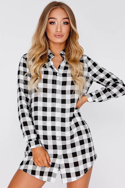 Black /white Dresses - Elijah Black & White Checked Shirt Dress