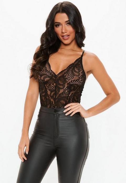 Black Lace Cami Bodysuit, Black