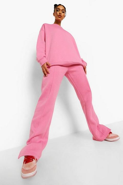 Womens Relaxed Fit Split Hem Tracksuit - Pink - L, Pink