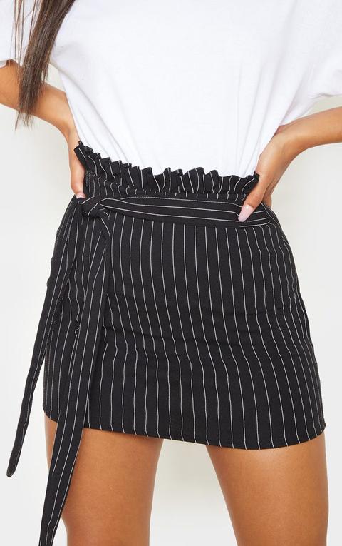 Black Pinstripe Paperbag Mini Skirt