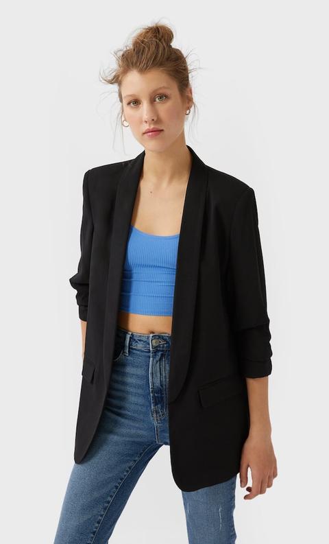 Stradivarius Blazer Con Manica Pieghettata Femminile Nero M