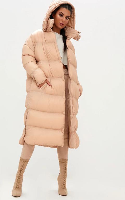 Nude Oversized Longline Puffer Jacket With Hood, Pink