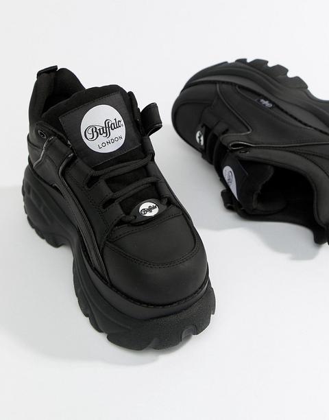 Buffalo Classic Lowtop Platform Chunky Trainers In Black