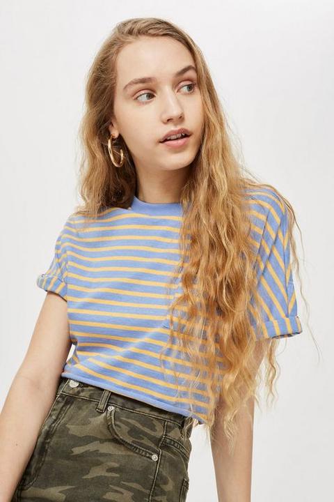 Womens Striped Crop T-shirt - Blue, Blue